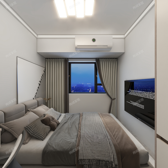 Moderne stijl tweede slaapkamer met een licht gekleurde garderobe