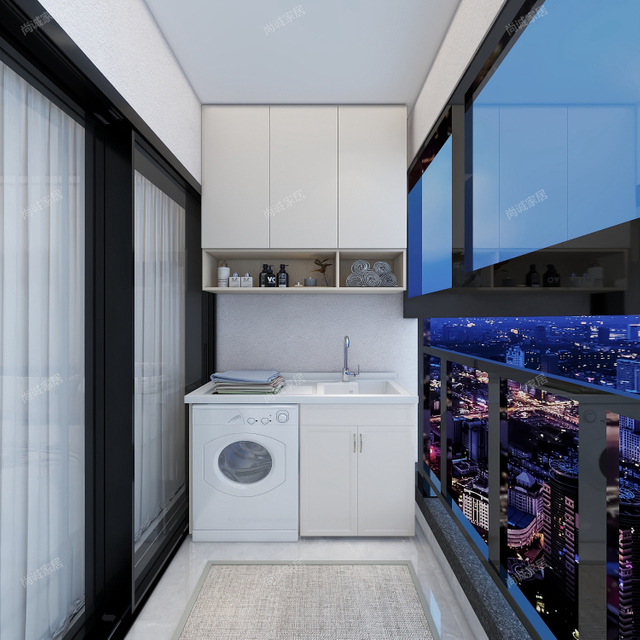 Moderne stijl lineair balkon met schuifdeur